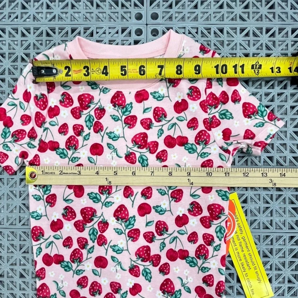 Pink‎ Strawberry Cherry Print Pajamas Girls 5T Snug Fit 2pc Set Springtime Cute